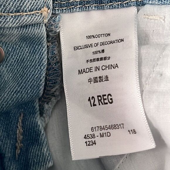 Levis Shortall Raw Hem Washed Denim Shorts Overalls Size 12 - Picture 10 of 10